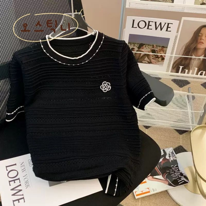 오스틱니 초특가 여성 여름 라운드넥 디자인 자수 프린트 데일리 캐주얼 반팔 티셔츠