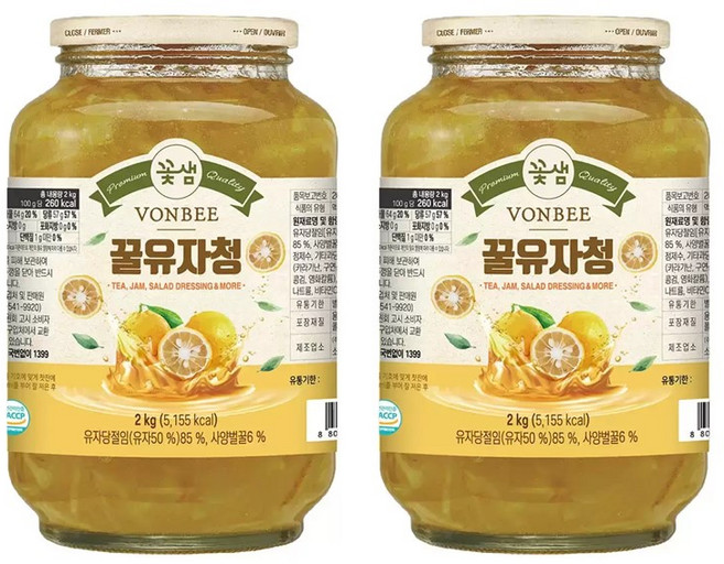 본비 유차청 2kg, 1세트, 2개입