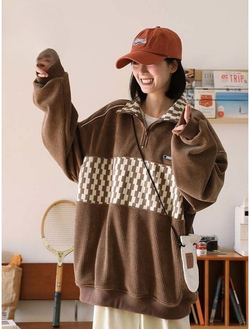 COSYEVNO 남자 후드 가을 빅사이즈 루즈핏 모던 체크 반집업 긴팔 캐주얼 상의 lyjwy-17