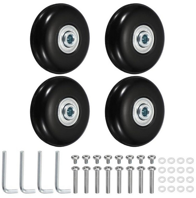 YELARXI 교체용 수하물 바퀴 여행 가방 바퀴 교체 키트 54x18mm 및 2세트 및 고무 및 블랙 - 장착 (회전 캐스터 베어링 수리/교체/롤러 백/가방/스피너), 1