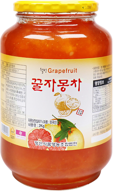 자연톡 고흥 웰빙 꿀 자몽차 과일 청 액상차, 1개, 1개입, 2kg