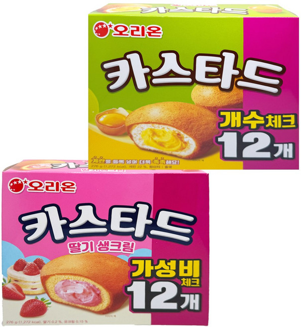 오리온 카스타드 276g 카스타드 딸기생크림 276g 셋트, 1세트, 552g