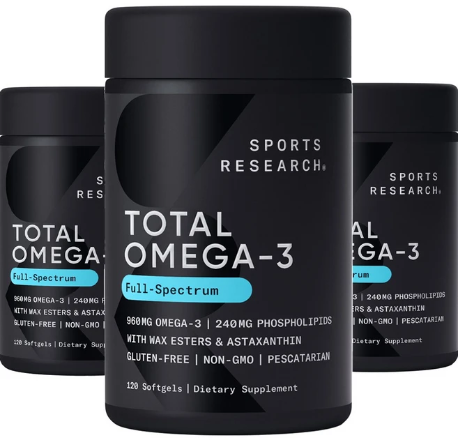 스포츠리서치 토탈 오메가-3 960mg EPA & DHA 소프트젤, 120정, 3개 - 쿠팡