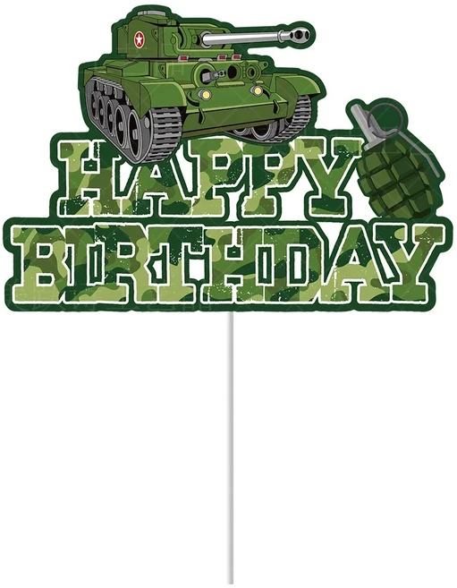 위장 생일 파티 탱크 케이크 토퍼 축하 로그인 군인, 28 Cake topper