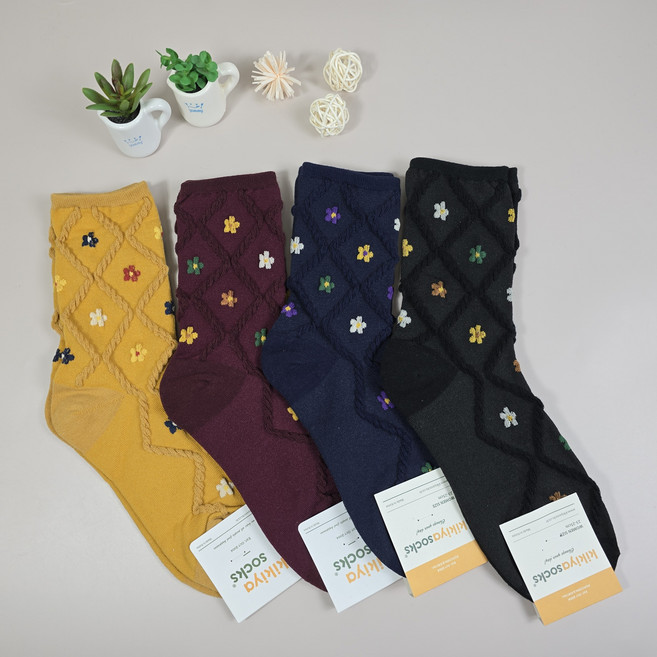 플라워 여성 중목 꽃 패션 양말 꽃자수 레이스