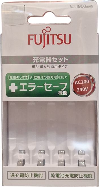 FUJITSU富士通充電器套裝，適用於3號4號電池，具備過充電保護功能, 白, 1個, FCT-345AT