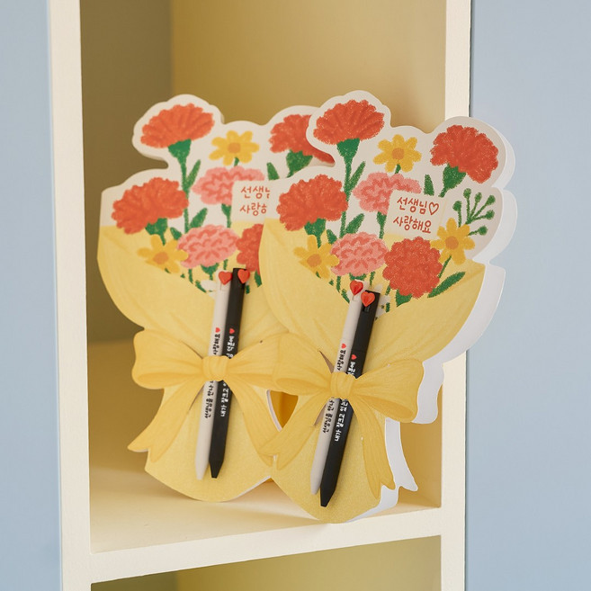 스승의날 꽃다발 하트볼펜 SET 선생님 선물 답례품 카네이션, 하트글로우/꽃다발체, 1세트, 꽃다발 하트 볼펜
