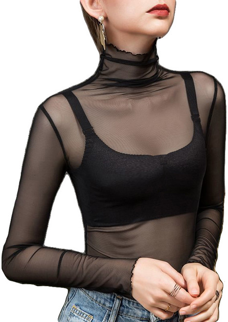 신스엔스 여성 시스루 목폴라 티셔츠