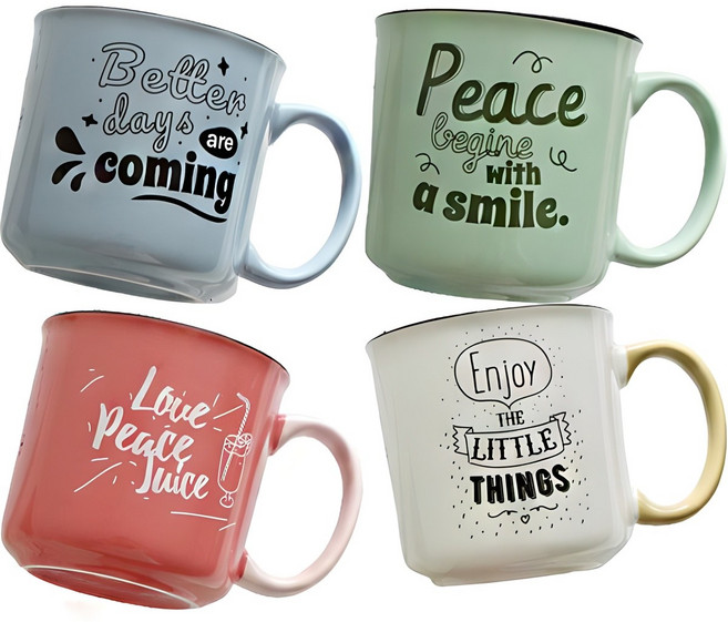 타이포 컬러 머그 4종 세트 320ml, 민트 + 핑크 + 블루 + 화이트, 1세트