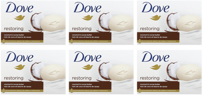 Dove 리스토어링 코코넛 코코아버터 바 6개 개당 106g(3.75oz) 1팩, 106g