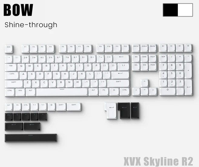 XVX 127키 로우 프로파일 키캡 더블샷 샤인 스루 키캡 세트 게임용 기계식 키보드 스카이라인 키캡, 02 white, 기타