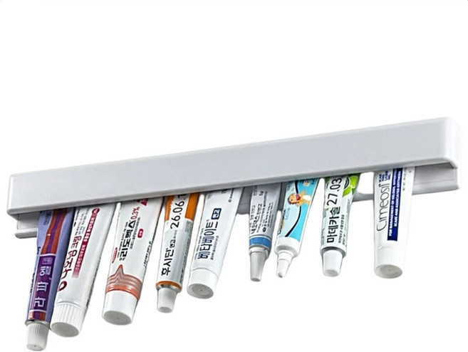 이지유 무타공 긴 치약걸이 벽부착 약정리함 롱 튜브홀더 클립퍼 접착식 공중부양 연고꽂이, 화이트, 1개