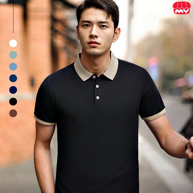 남성 카라티 시원한 여름 쿨 반팔 배색 티셔츠 직장인 출근룩