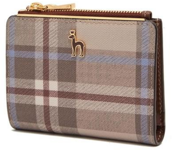 헤지스 [21FW 헤지스 ACC 여성]다크베이지 가죽 배색 체크 퍼피로고 반지갑_HIWA1F321I3