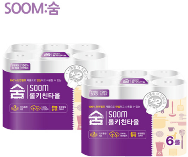 숨 키친타올 3겹 140매 6롤 x 2팩 천연펄프, 12개