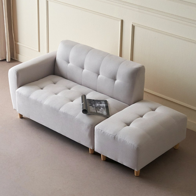 [20조한정 추가할인쿠폰] 에보니아 뮤즈 2인소파 스툴포함 카우치소파 쇼파, 우형_패브릭_라이트그레이