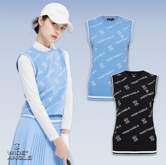 여성골프니트조끼 라운드넥 로고 패턴 쟈가드 베스트 와이드앵글 골프웨어 WWP25K31