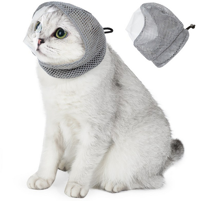 고양이용 전안면 마스크 / 고양이용 물림 방지 마스크 /애완용 마스크 /고양이용 투명 마스크/고양이 물림 방지 마스크/소프트 마스크, 1개, Gray  S