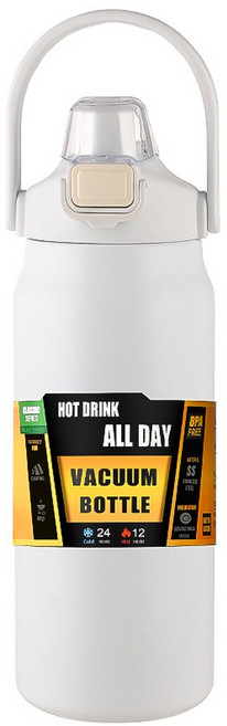 밀짚 304 스테인레스 스틸 열 머그잔 텀블러 커피 컵 스포츠 진공 플라스크 냉온수 병과 휴대용 보온병, White, 800ml