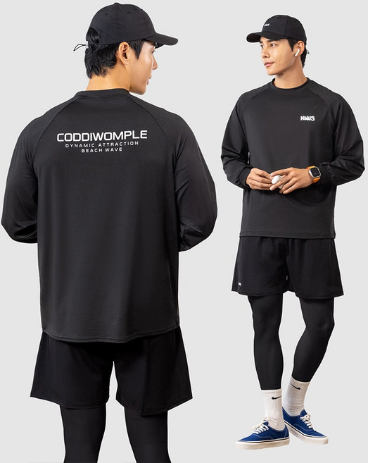 남자 루즈핏 래쉬가드 상의 + 반바지 레깅스 하의 수영복 비치웨어 세트