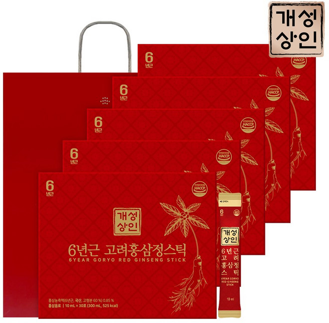 개성상인 6년근 고려홍삼정스틱 30포, 5개