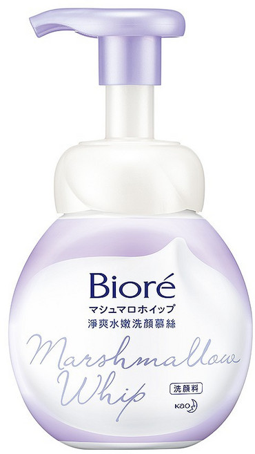 Biore Marshmallow Whip 抗痘保濕160ml, 1個, 蜜妮洗顏慕絲-淨爽水嫩(壓頭瓶)紫