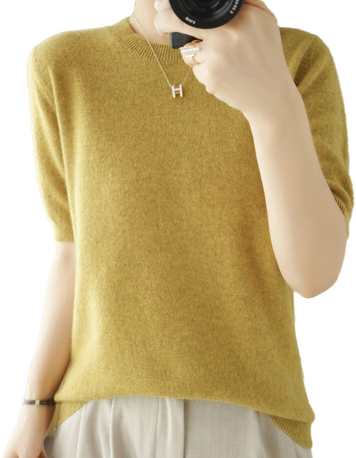 핑크셀럽 보들 라운드 니트 반팔 티셔츠