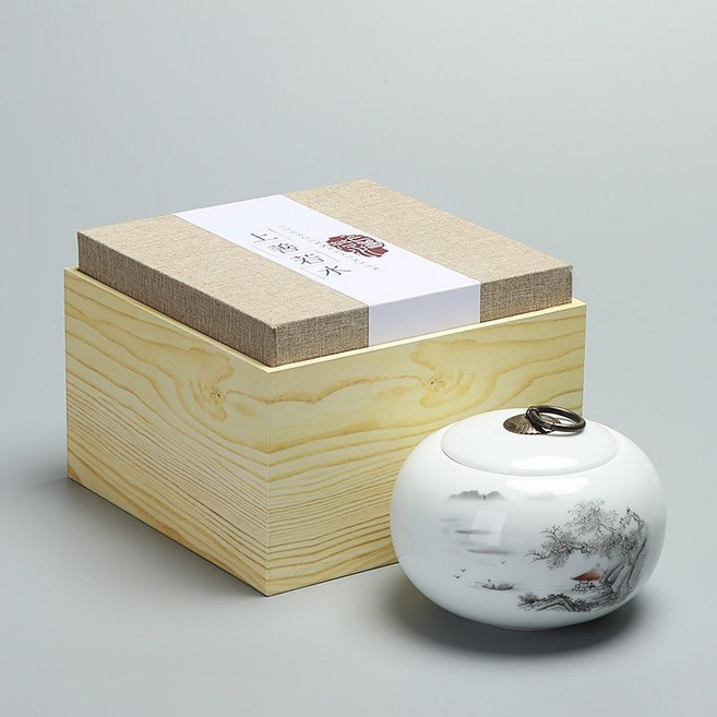 Naizi 寵物骨灰罐 陶瓷紀念罐, 1個, 仙居圖上善若水（帶棺槨） 寬14cm