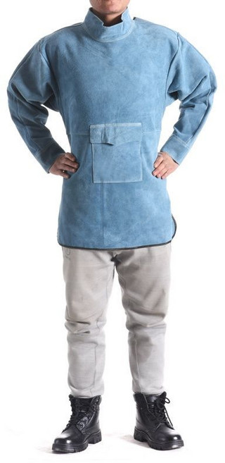 牛皮電焊服 勞保服 防護服, 藍色拼接高領85cm,XXXL, 1個
