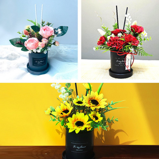 개업선물 어버이날선물 집들이선물 해바라기 핑크장미 카네이션 센터피스 조화 디퓨저, 유칼립투스, 1개, 120ml