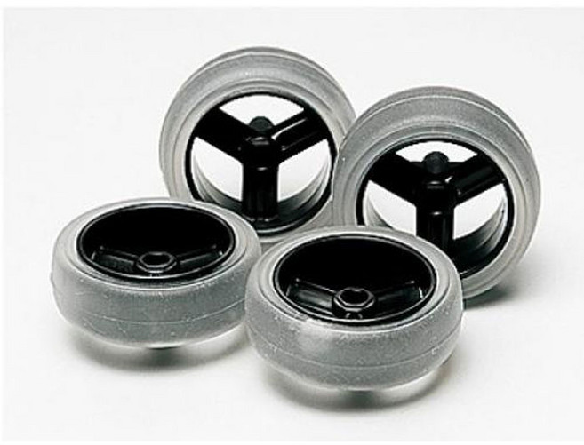 타미야 미니4륜옵션 [15366] Large Carbon Wheel W/Soft Slick Tire, 1개