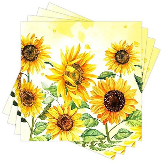 Spring Summer Floral Paper Napkins Disposable 100PCS Decorative Watercolor Sunflower with Green L, 2.100PCS
