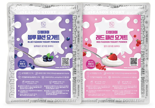 [더블데이] 와일드베리 요거트 파우더 세트 블루베리 800g + 딸기 800g / 요거트 스무디 재료 음료 베이스 믹스, 1세트, 2개입