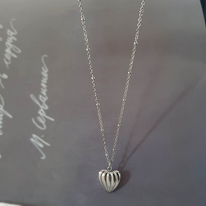 르비엘 *made* 라인 하트 롱 목걸이 써지컬스틸 체인 데일리 포인트