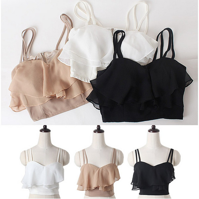 쉬폰나시 캡탑 크롭탑 쉬폰프릴탑/위스키탑