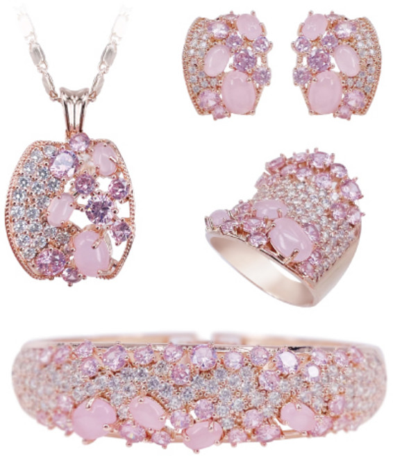 [혜성 주얼리] 아리애나 로즈쿼츠 캐보션 반지 팔찌 귀걸이 목걸이 4종