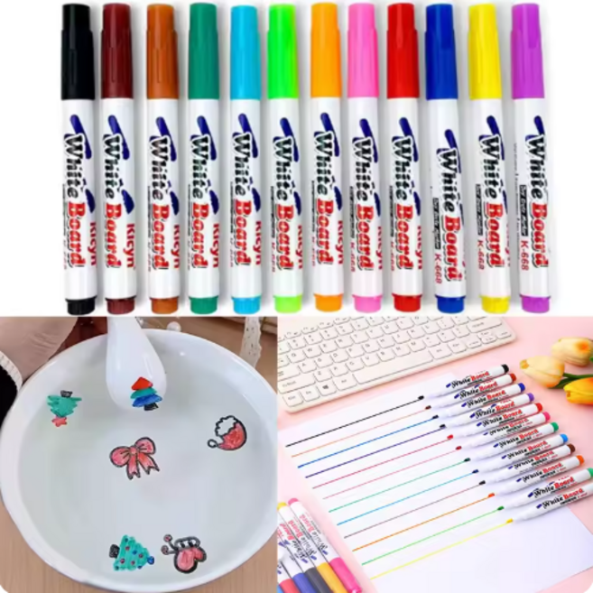 화이트보드 마법의 물 그림 마커 부동 페인팅 잉크 펜, 화이트보드워터마커 12PCS A1470