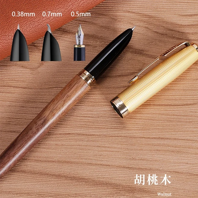 JINHAO 85 클래식 스타일 강철/목재/플라스틱 만년필 0.38mm 0.7mm 펜촉 잉크 펜 학교 사무용품 문구, 0.38mm Hooded Nib, 05 walnut, 01 0.38mm(Hooded Nib)