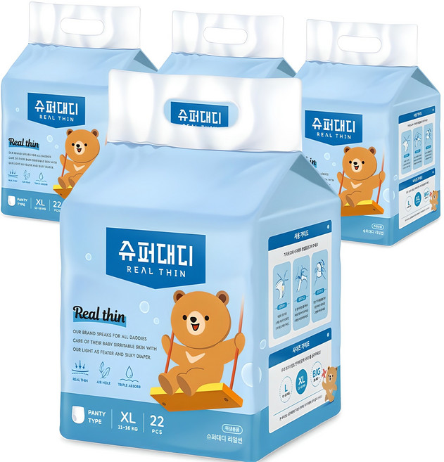 슈퍼대디 리얼씬 팬티형 기저귀 남여공용, 특대형(XL), 88매