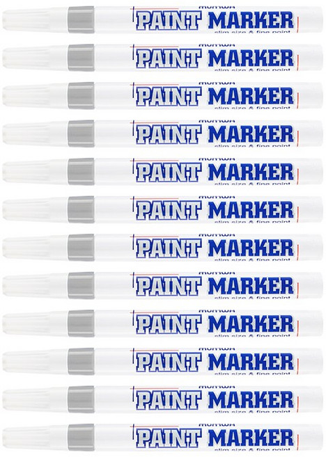 문화 세필 페인트 마카 3mm (PAINT MARKER) / 세필페인트마카 페인트마카펜 문화연필페인트마카 페인트마카세필 얇은페인트마카 흰색페인트마카 페인트마카금색 페인트마카흰색, 12개, 실버