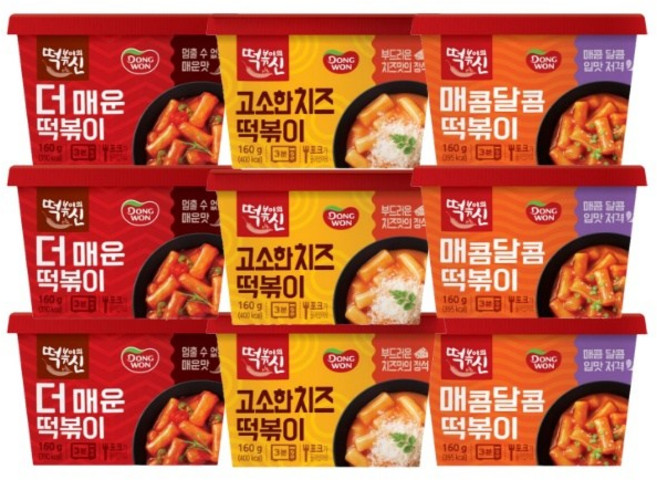 동원 떡볶이의신 컵떡볶이(매콤달콤+치즈+더매운) 편의점 즉석 떡뽁이 실온, 3세트, 160g