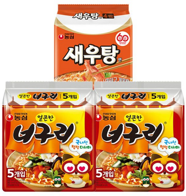 농심 너구리 5입 x 2개 + 새우탕면 4입, 1세트, 1.688kg