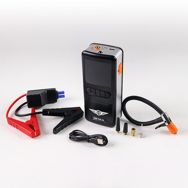 헤누스 자동차 점프스타터 긴급시동 공기압주입기, 1세트, 12000mAh