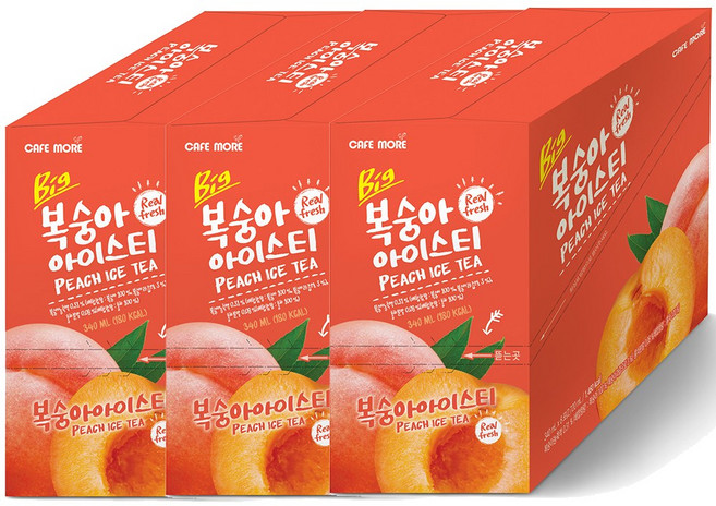 [카페모어] 빅 복숭아아이스티 (340ml 24팩입) 상큼한 복숭아티의 맛과 향 !!, 24개, 340ml