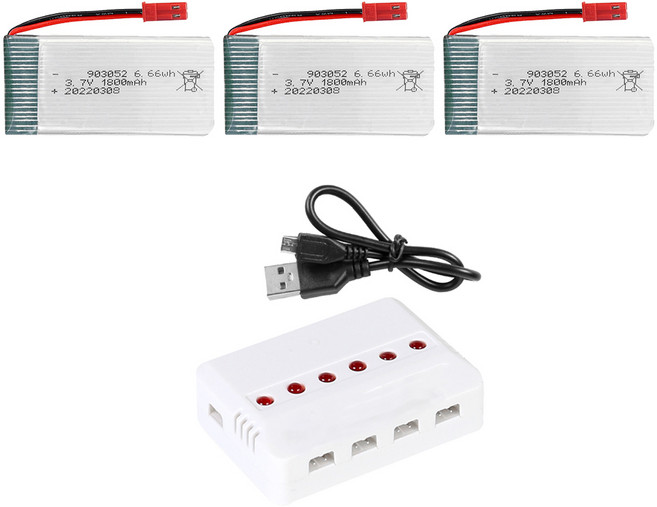 드론배터리 3.7v 1800mah 충전기세트 스트론S, (스트) 1800mah3개+6in1충전