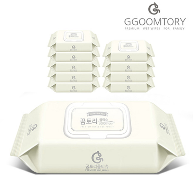 꿈토리물티슈 뉴 아주 도톰한 스페셜 캡형 엠보싱 65gsm 80매 10팩 저자극 무향, 10세트, 65g, 80개입