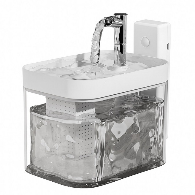 RUNHome 무선 자동급수기 펫 정수기 저소음 강아지 고양이 + 필터, 화이트, 1개