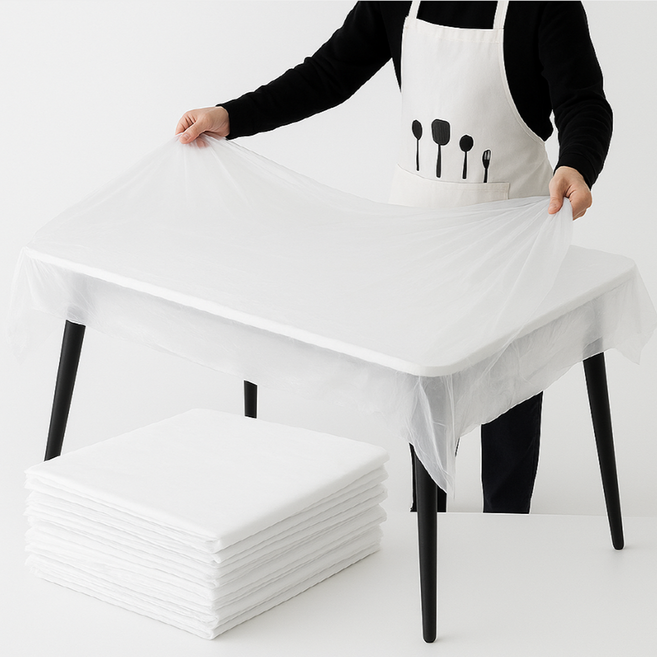 아시룸 일회용 비닐 테이블보 특대형 180X180cm 화이트, 1개, 10개입
