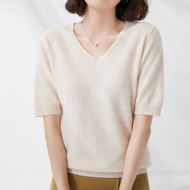 보슈 여성 브이넥 반팔 니트 니트티 반팔티