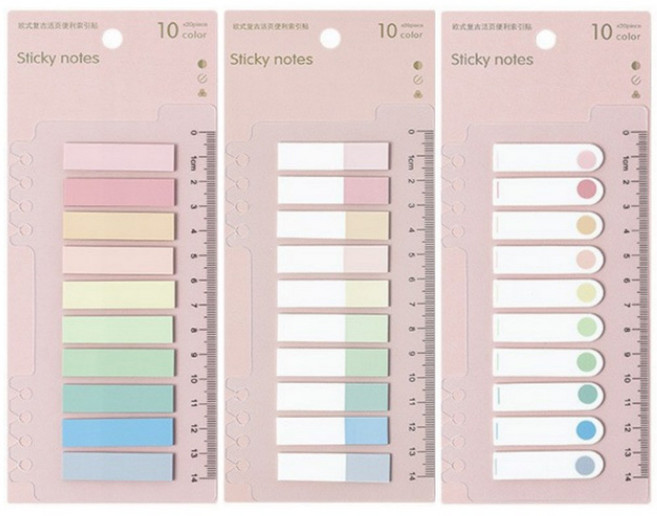 인덱스 스티커 간편자 포스트잇 3종세트 파스텔컬러, 1세트